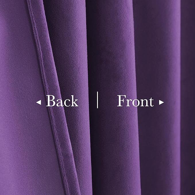 StangH Purple Velvet Curtains Room Darkening Thermal Insulated Drapes for Bedroom Living Room, Super Soft Velvet Window Treatment with Rod Pocket Back Tab, 52x108 inches, 2 Panels