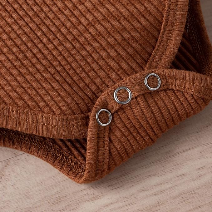 Newborn Baby Boy Girl Clothes Ribbed Knitted Cotton Long Sleeve Romper Long Pants Solid Color Fall Winter Outfits