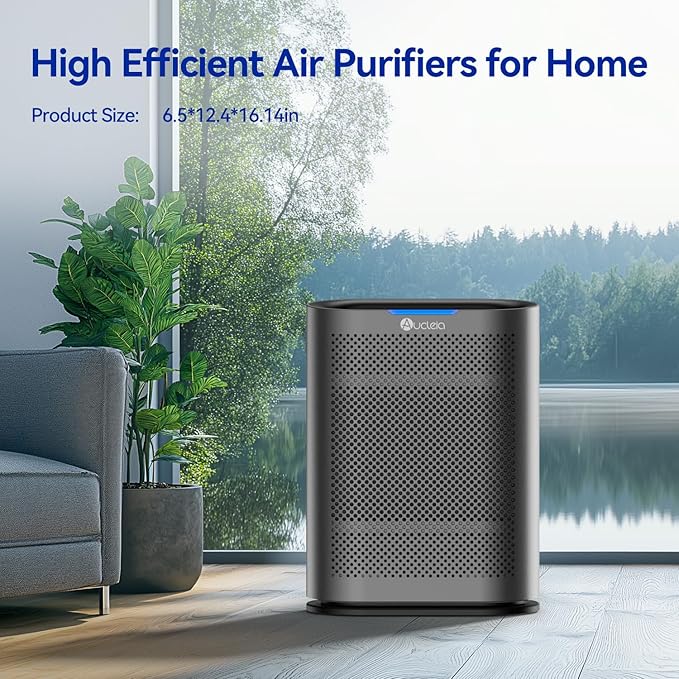 Air Purifiers for Home Large Room Cover 2,100 Ft²,with Air Quality Monitor & Aromatherapy,Auto H13 Air Purifier Removes Pets Hair Dust Smoke Odor,with 7 Colors Light(high gray)