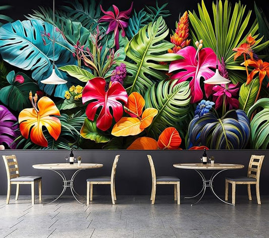 Tropical Jungle Wallpaper Peel and Stick Colorful Botanical Leaf Self Adhesive Wall Mural for Living Room Bedroom 157"x108"