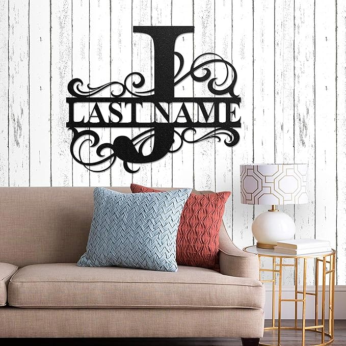 LULLBABYMALL Custom Metal Signs - Last Name Sign, Split Letter Monogram, Letter J, Family Name Wall Art, Outdoor Metal Signs, Personalized Wedding Gift