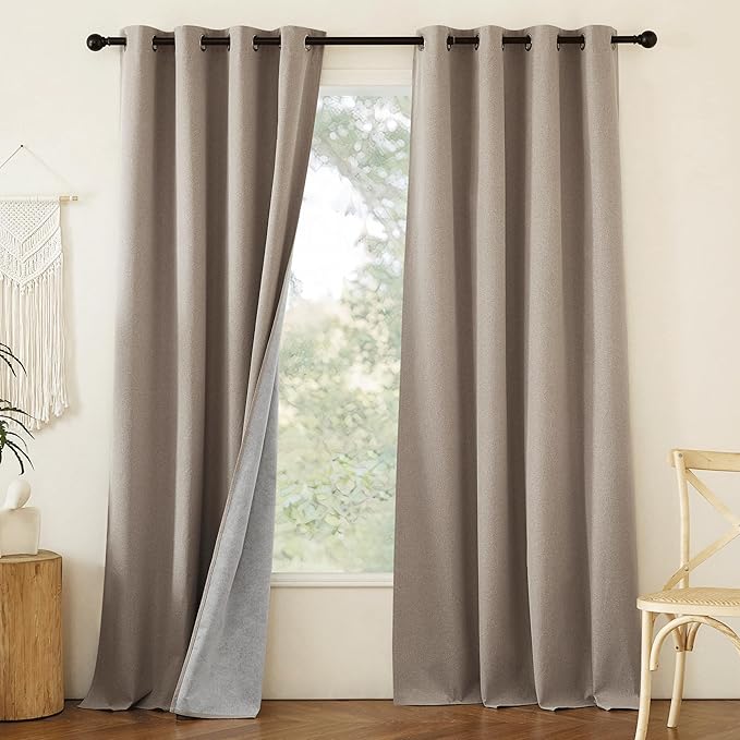 NICETOWN Linen 100% Blackout Linen Curtains 90 inches Length for Bedroom, 2 Panels, 52" W, Thermal Insulated Window Draperies for Living Room