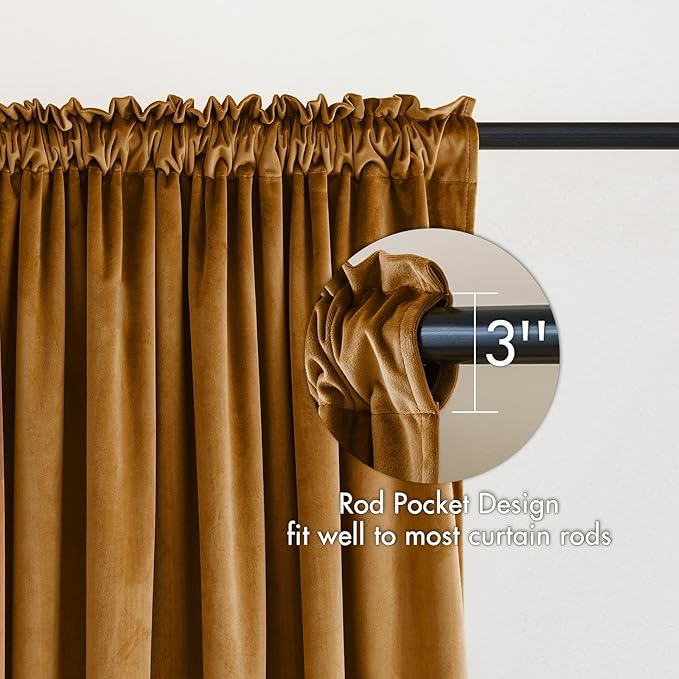 MIULEE Golden Brown Velvet Curtains Thermal Insulated Blackout Curtain Drapes for Bedroom Living Room Darkening 96 Inches Long Curtains Panels Rod Pocket Set of 2