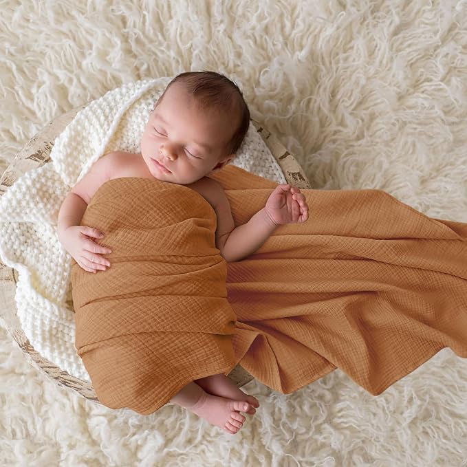 Bearmoss Muslin Swaddle Blankets, 40 x 38 inches Baby Swaddle for Boys and Girls, Soft Baby Blanket, 3 Pack Breathable Nursery Receiving Blankets (Pink Star)