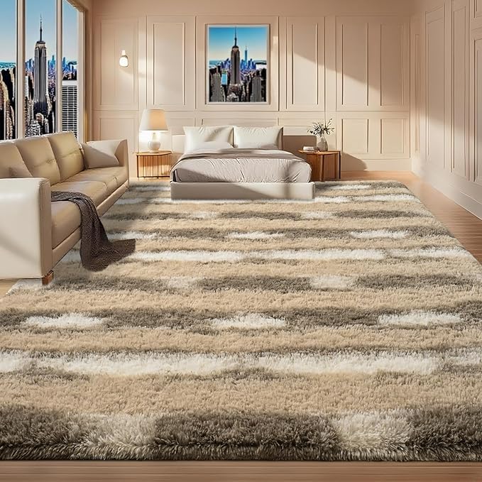 5x7 Feet Area Rugs for Living Room Bedroom,Beige and White Machine Washable Soft Fluffy Shaggy Indoor Rug, Floor Carpet for Girls Boys Kids, Dorms, Nursery Rooms, Home Decor Aesthetic