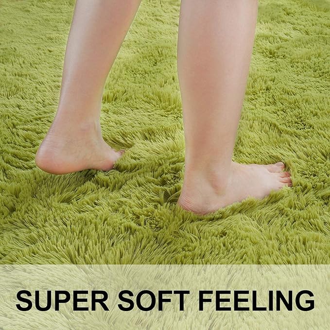 Merelax Modern Soft Fluffy Shaggy Rug for Bedroom Livingroom Small Chair Decor Rugs Feet Floor mats , Non-Slip Plush Furry Fur Area Rugs Comfy Nursery Accent Floor Carpet 2 X 3 Feet, Green