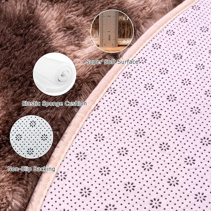 Round Shaggy Circular Tie-dye Brown Super Soft 4FT Fuzzy Plush Rug for Kids, Nursery and Teen's Room