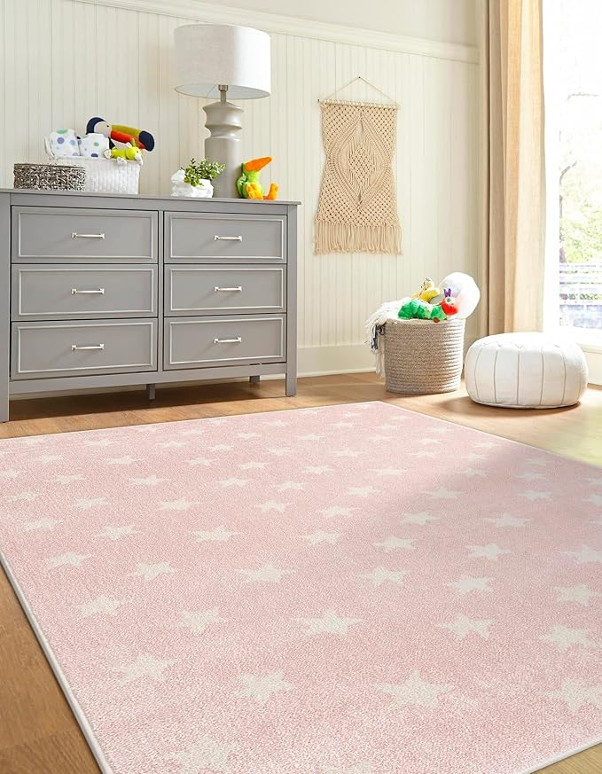 Unique Loom Whimsy Kids Collection Area Rug - Stars (2' 2" x 2' 11" Rectangle, Pink/ Ivory)