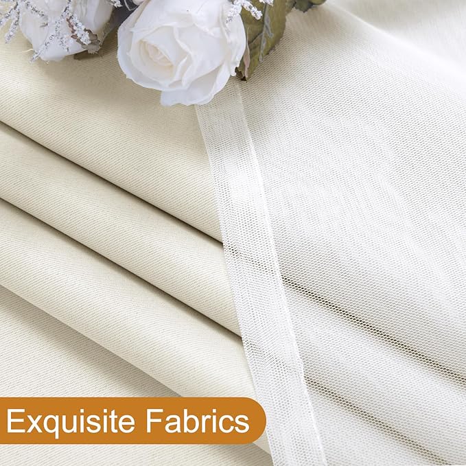 DWCN Blackout and Sheer Curtains with Tiebacks Layered Curtains for Living Room Grommet Top Window Curtain Panels with Sheer Overlay, 52 W by 108 L, Ivory, 2 Pieces