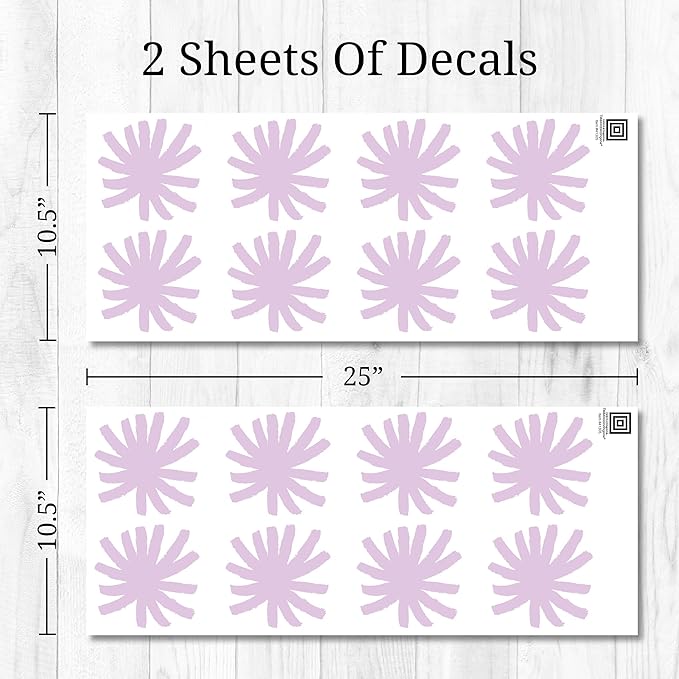 Decalcomania Pastel Purple Stars Wall Decor by Robin Zingone - Set of 18 Danish Pastel Room Decor Flower Wall Decals Removable Peel and Stick Wall Stickers - 4.7" Aesthetic Room Decor