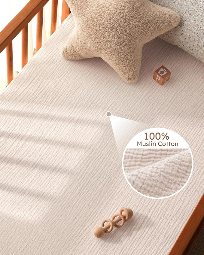 Muslin Crib Sheets for Boys Girls, 100% Cotton Fitted Crib Sheet 2 Pack for Standard Crib and Toddler Mattress, Breathable Soft Baby Sheet 28x52x8in Gradient Pink