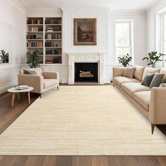 9x12 Area Rugs for Living Room Washable Solid Large Bedroom Rugs Non Slip Soft Modern Abstract Dining Room Throw Carpet Minimalist Classic Plain Area Rug for Nursery Kitchen Home Office, Beige