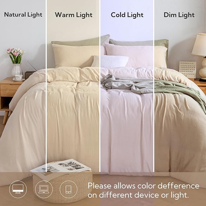 MILDLY Muslin Duvet Cover Full - 100% Washed Cotton Linen Like Gauze Comforter Cover 3 Pieces Breathable & Lightweight for All Season