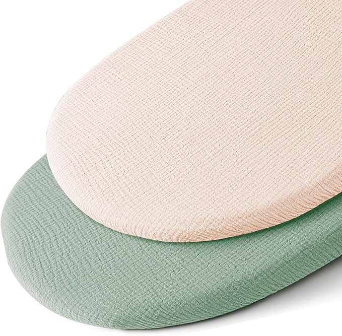 Muslin Bassinet Sheets for Baby Boy Girl,Breathable Baby Bassinet Sheets Fitted for Bassinet,Oval Rectangle,Hourglass,Bassinet Mattress/Pad,Soft Cotton 2 Pack