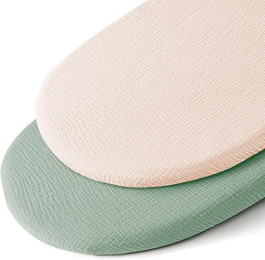 Muslin Bassinet Sheets for Baby Boy Girl,Breathable Baby Bassinet Sheets Fitted for Bassinet,Oval Rectangle,Hourglass,Bassinet Mattress/Pad,Soft Cotton 2 Pack