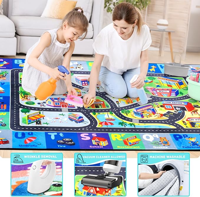 ABC Rug, Toddler Play Rug 4x6 Feet, Extra Thick (0.4in) Washable Baby Play Mat for Floor, Classroom Carpet Non-Slip for Learning, Alphabet, Nursery Mat for Crawling & Fun & Playroom Decor