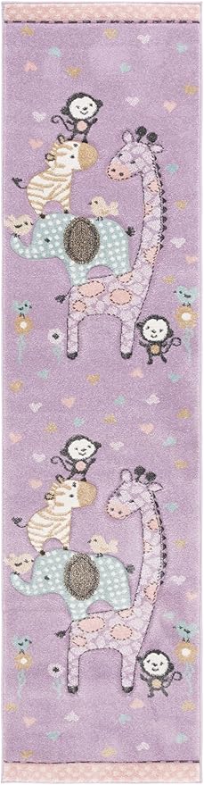 SAFAVIEH Carousel Kids Collection Runner Rug - 2' x 8', Purple, Animal Design, Easy Care & Non-Shedding, Ideal for High Traffic Areas for Boys & Girls in Playroom, Nursery (CRK120V-28)
