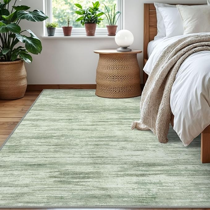 5x7 Modern Abstract Area Rug for Bedroom, Light Sage Green and Ivory Large Super Soft Washable Rug with Non-Slip, Non-Shedding Rugs for Living Room, Indoor Door Mat for Home Décor