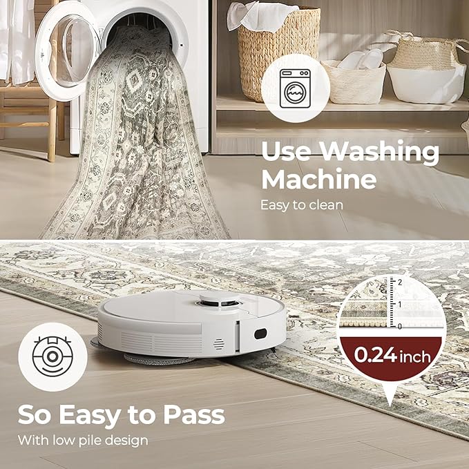 WITSHOCK Living Room Area Rugs 4x6: Washable Rug Boho Soft Non-Slip Low Pile Stain Resistant Foldable Carpet for Bedroom Playroom Dining Room Office Kitchen Farmhouse Home Decor Rug-Brown/Beige