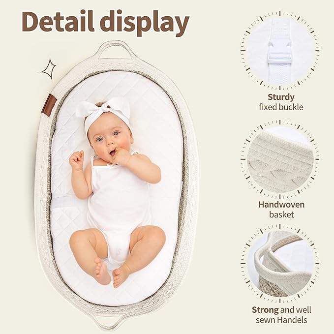 Deluxe Baby Changing Basket for Baby Dresser, Baby Moses Baskets for Newborn, Cotton Diaper Bassinet, Unisex Moses Basket for Babies, Foam Change Diaper Changing Pad for Dresser, Changing Table Topper
