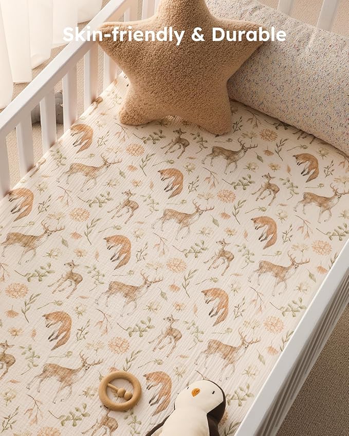 Yoofoss Muslin Crib Sheets for Boys Girls, Organic Baby Crib Sheets for Standard Crib Mattress & Toddler Mattress, Soft, Breathable, Durable 52"x28"