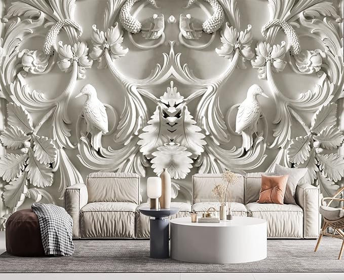White Gypsum Art Wall Mural Wallpaper for Bedroom 103" x 69"
