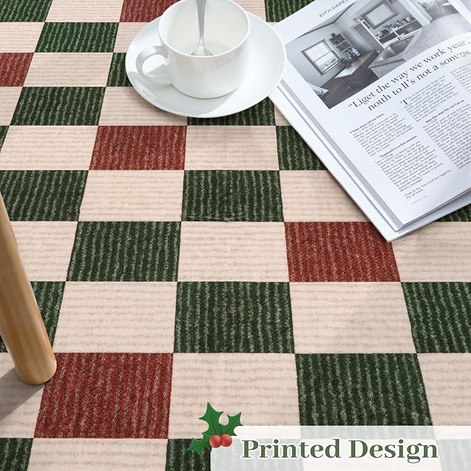 LIVEBOX 8x10 Christmas Area Rugs for Living Room Clearance, Checkered Non-Slip Washable Rugs, Farmhouse Neutral Classic Pattern Boys Area Rug for Bedroom, Carpet for Dining Room(Christmas,8'x10')