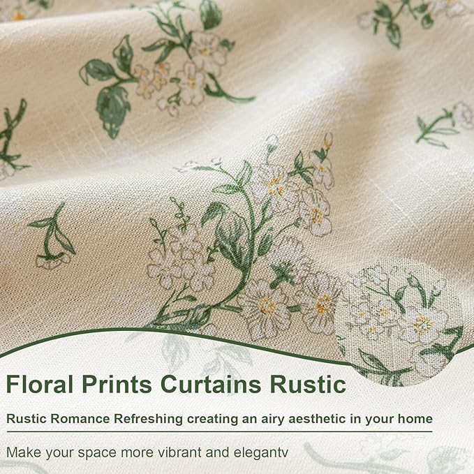 OYX Sage Green Spring Floral Curtains 84 Inch Length 2panels for Living Room, French Country Vintage Light Filtering Patterned Aesthetic Drapes for Bedroom, Rod Pocket Decor Window Treatment Curtains