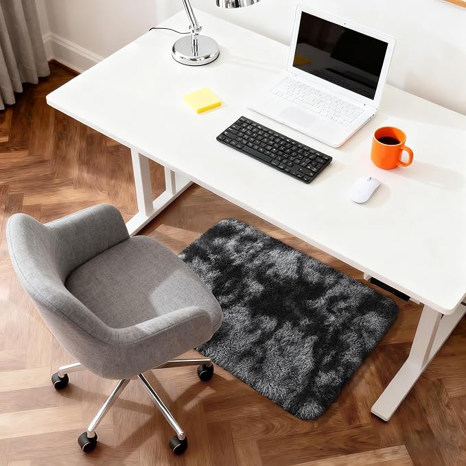 Merelax 2x3 Small Rug for Bedroom Livingroom Mini Space Home Decor, Modern Indoor Shaggy Plush Fluffy Furry Fur Rugs Comfy Nursery Kids Room Floor Carpet, Tie-Dyed Black & Grey