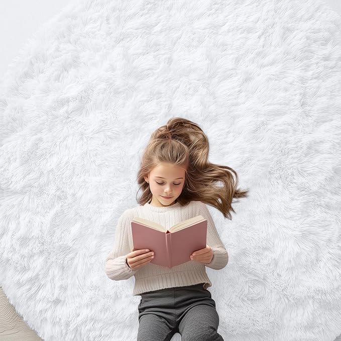 OLANLY White Round Rugs for Bedroom - Machine Washable, 6 ft Circle Area Rugs for Living Room, Soft and Fluffy Shaggy Carpet for Teen Girls and Boys, Nursery Rooms, Dorms, Home Decor Aesthetic