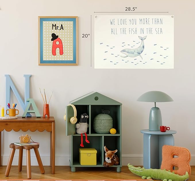 Boho Rectangular Banner Flag Wall Art Decor Gift for Baby Boy Girl Kid,Nursery Bedroom Playroom Living Room Home Front Decor Decor-We Love You-Baby Present Shower,Birthday Christmas Gift