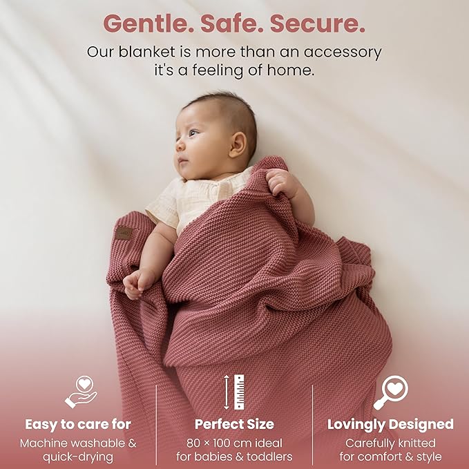 Baby Soft Knitted Blanket, 31 x 39 in, Dusky Pink, Soft & Breathable, Oeko-Tex Certified, Lightweight & Cuddly, Perfect for Newborns, Toddlers, Cot, Pram & Baby Room