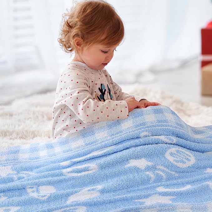 Blue Planet Baby Blanket – Knitted Space-Themed Throw for Baby Boys, Galaxy Nursery Décor & Newborn Shower Gifts – Soft & Breathable, 30x40 Inch