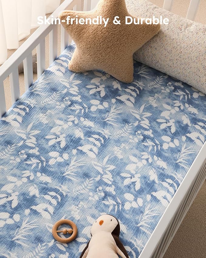 Yoofoss Muslin Crib Sheets for Boys Girls, Organic Baby Crib Sheets for Standard Crib Mattress & Toddler Mattress, Soft, Breathable, Durable 52"x28"