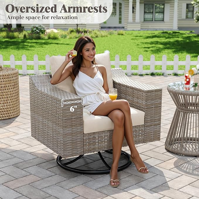 9-Piece Wicker Patio Furniture Set with Swivel Rocking Chairs, Curved Sectional Sofa with Storage Table, All-Weather Outdoor Conversation Set with 6" Armrests, for Backyard/Garden/Deck