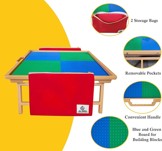 Large Foldable Building Block Table for Kids – Durable Faux-Wood, Includes Storage, Portable Play Desk