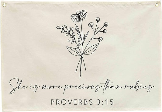 Nursery Scripture Bible Verse-Christian Botanical Decor-Rectangular Banner Flag Poster Wall Decor Gifts for Baby Kids Girl Boy- Nursery,Bedroom,Playroom,Door Decoration-Christmas Gift-28.5"L×20"W