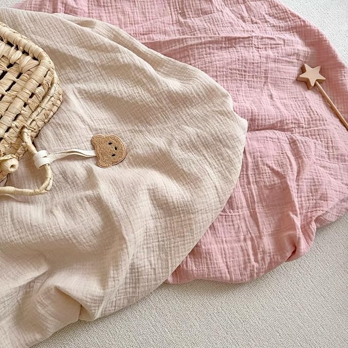 BuLuTu 2 Pack Muslin Fitted Crib Sheets 52"x28" for Standard Crib Mattress, Toddler Boys Girls 100% Cotton Baby Sheets, Soft Breathable, Machine Wash, Beige & Pink