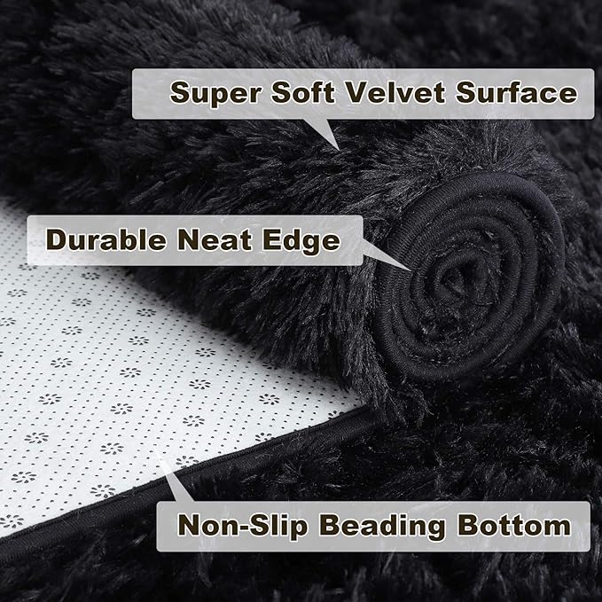 Merelax Soft Modern Indoor Shaggy Area Rug for Bedroom Livingroom Dorm Kids Room Home Decorative, Non-Slip Plush Fluffy Furry Fur Rugs Comfy Nursery Accent Floor Carpet 3x5 Feet, Black