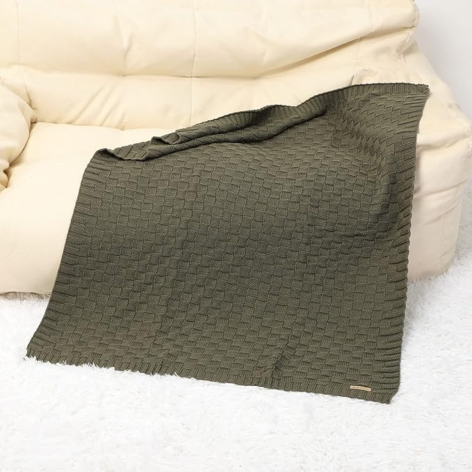 LAWKUL Baby Blankets Cable Babe Blanket Checkered Soft Cuddle Newborn Infants Receiving Swaddle Boys Girls Dark Green 40"x30"