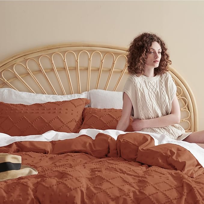 Bedsure Boho Duvet Cover King Size - Terracotta Breathable & Soft Boho Bedding, Machine Washable Comforter Cover for All Seasons, Includes 1 Duvet Cover 104"x90" with 2 Pillow Shams & Zipper Closure