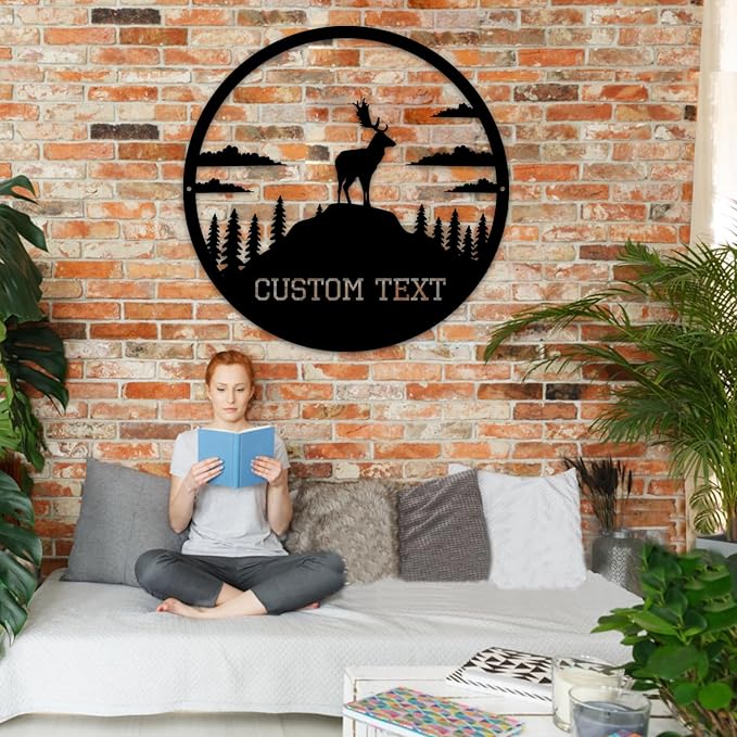 Personalized Deer Metal Cabin Sign, Custom Signs Outdoor Metal, Deer Hunter Gift, Cabin Decor, Porch Sign