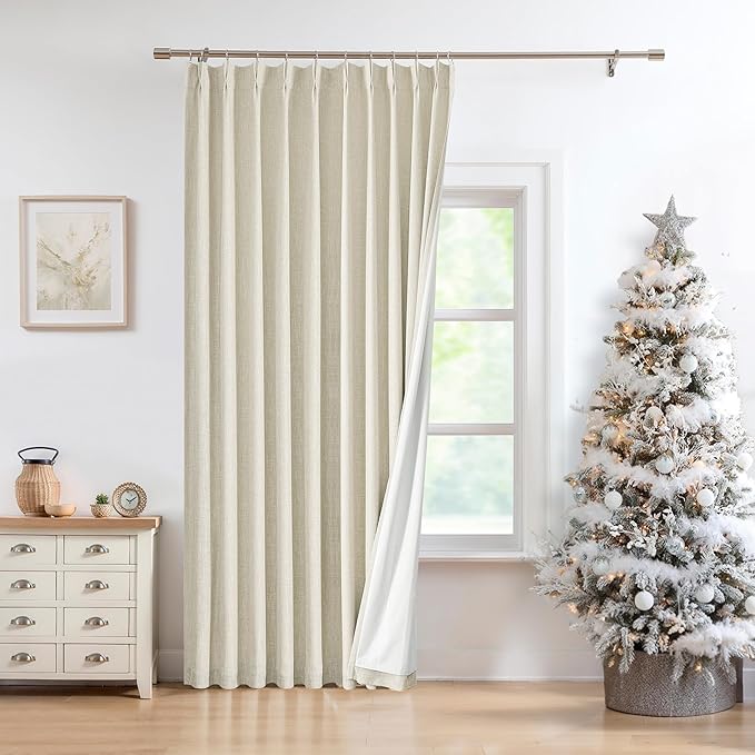 Pinch Pleated Blackout Curtain Panel with Full Blackout Liner Window Treatment Sets with Back Tab for Farmhouse Living Room Bedroom Thermal Insulated Drape with Hooks, 60"x95"x1, Sand/Linen