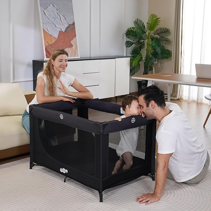 Pamo Babe Portable Crib Baby Playpen with Mattress and Carry Bag Black