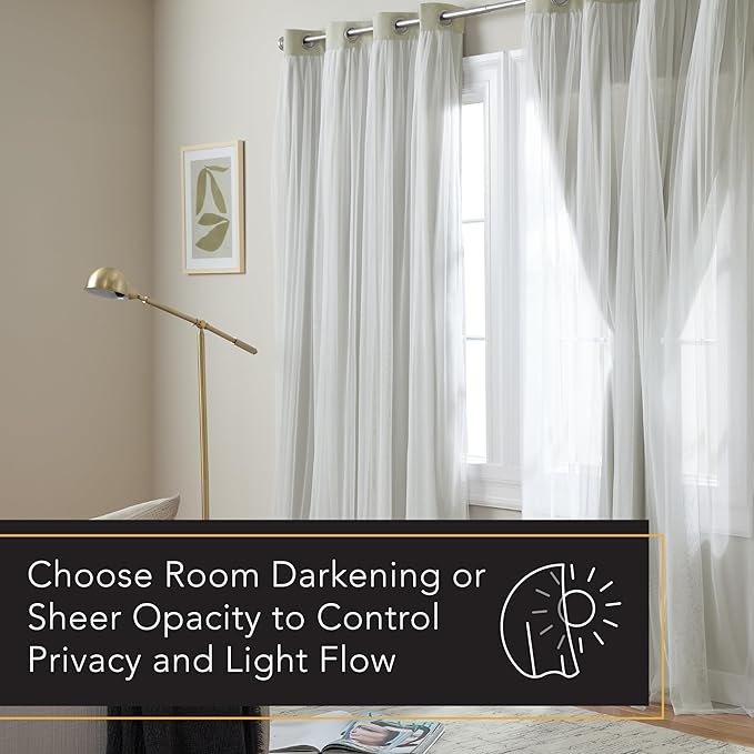 TOWN & COUNTRY LUXE Talia Double Layer Indoor Curtains, Sheer and Room Darkening Blackout, Grommet Top, Energy Efficient, 2-Pack Set, 52"x120", Sand