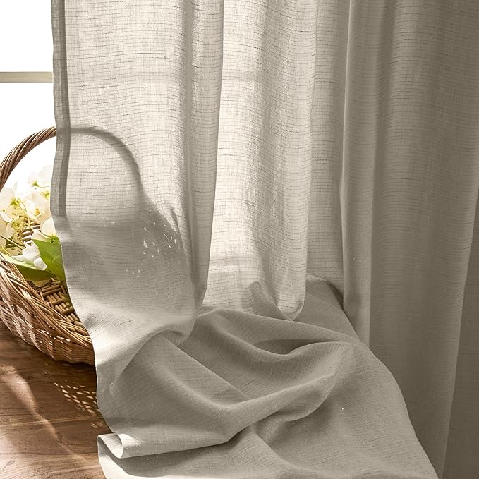 jinchan Linen Blend Clost Curtains 90 inch Length 2 Panels for Bedroom Bathroom, Farmhouse Country Cottage Core Style 38 inch Wide Drapes with Rod Pocket Back Tab(38W x 90L, Oat)