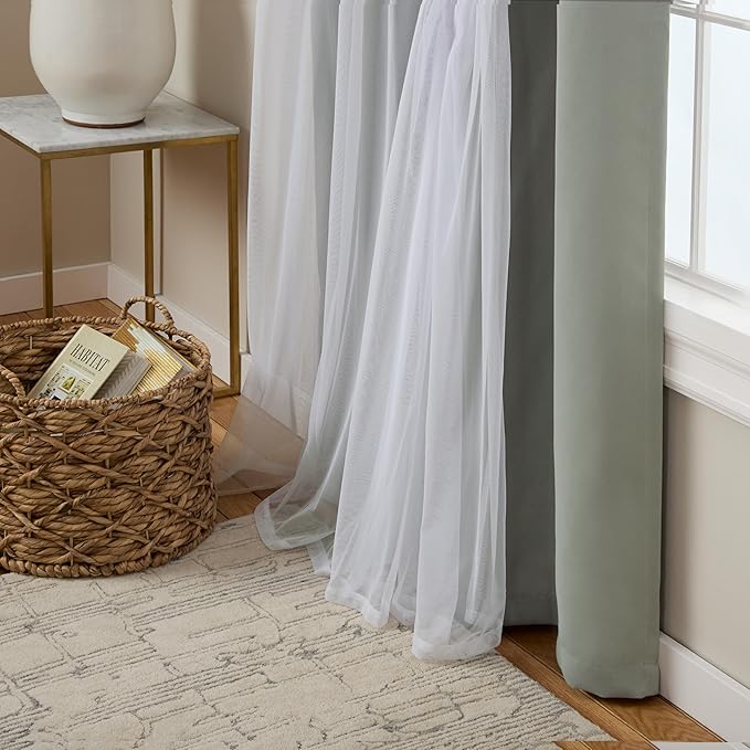 TOWN & COUNTRY LUXE Talia Double Layer Indoor Curtains, Sheer and Room Darkening Blackout, Grommet Top, Energy Efficient, 2-Pack Set, 52"x120", Soft Grey