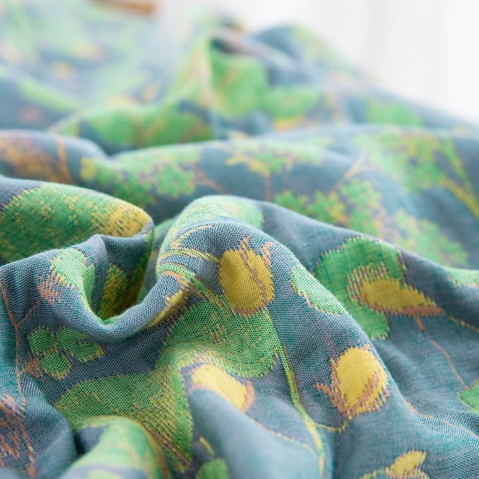 100% Cotton Muslin Botanical Blanket Jacquard Floral Plants Pattern Quilt, Soft Bed Cover Lightweight Breathable Gauzy Reversible Bedspread Coverlet Bedding King(98"x94"), No Pillow Sham