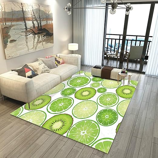 Green Kiwi Fruit Rug for Bedroom Dorm Living Room Chinese Gooseberry Area Rugs Throw Rug Floor Mat Pad Doormat Carpet, 5' x 7'(150 x 210cm)