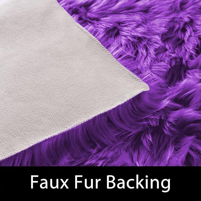 Latepis Faux Fur Rug 2x5 Runner Fluffy Area Rug Purple Washable Shag Rugs for Living Room Bedroom Playroom Shaggy Furry Soft Rugs Teen Room Decor